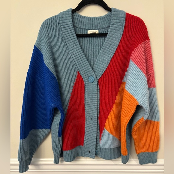 Chic Soul Colorblock Cardigan in Blue, Red, and Orange - Picture 1 of 8